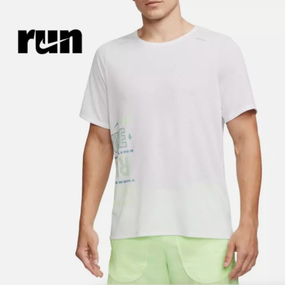 Nike Mens Rise 365 Wild Run Dri-FIT Running Training Gym Top White Large